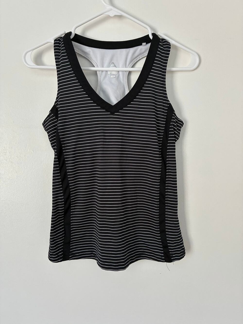 Bolle Black & White Striped Racerback Athletic Tennis Tank w/Built in Bra Size S
